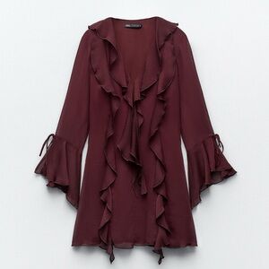 Zara Burgundy Ruffle Mini Dress